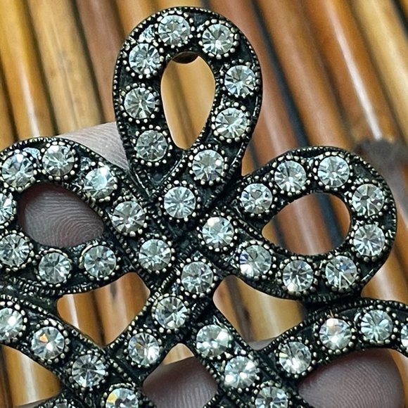 VINTAGE New Belt Buckle Fancy Rhinestone Encrusted Swirl Design Brass Metal - Picture 4 of 5